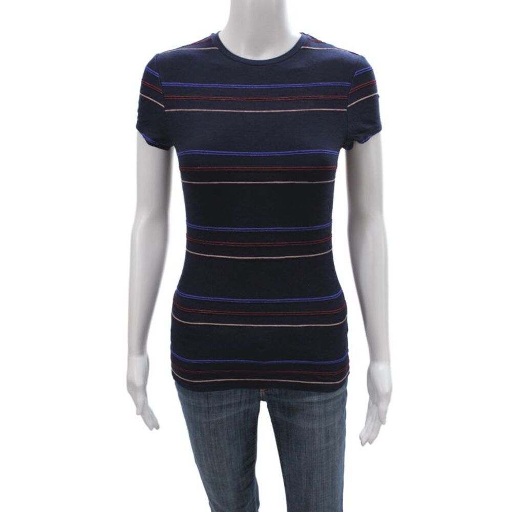 Ted Baker London Womens Blue Striped T-Shirt Crew Neck Short Sleeve Size 1